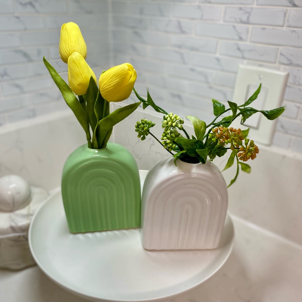 Green and White Ceramic Vases